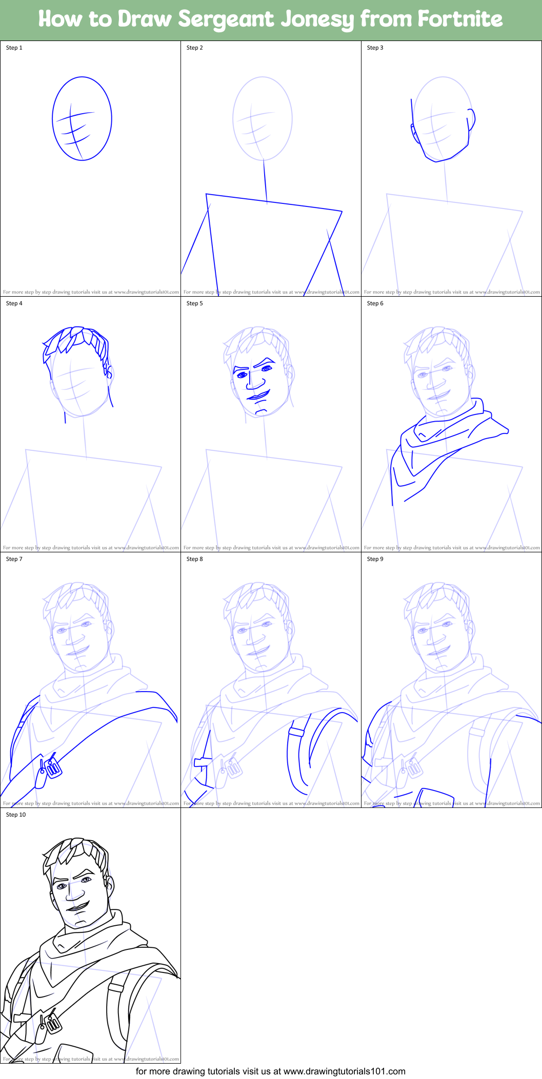 How to Draw Sergeant Jonesy from Fortnite Printable Step by Step