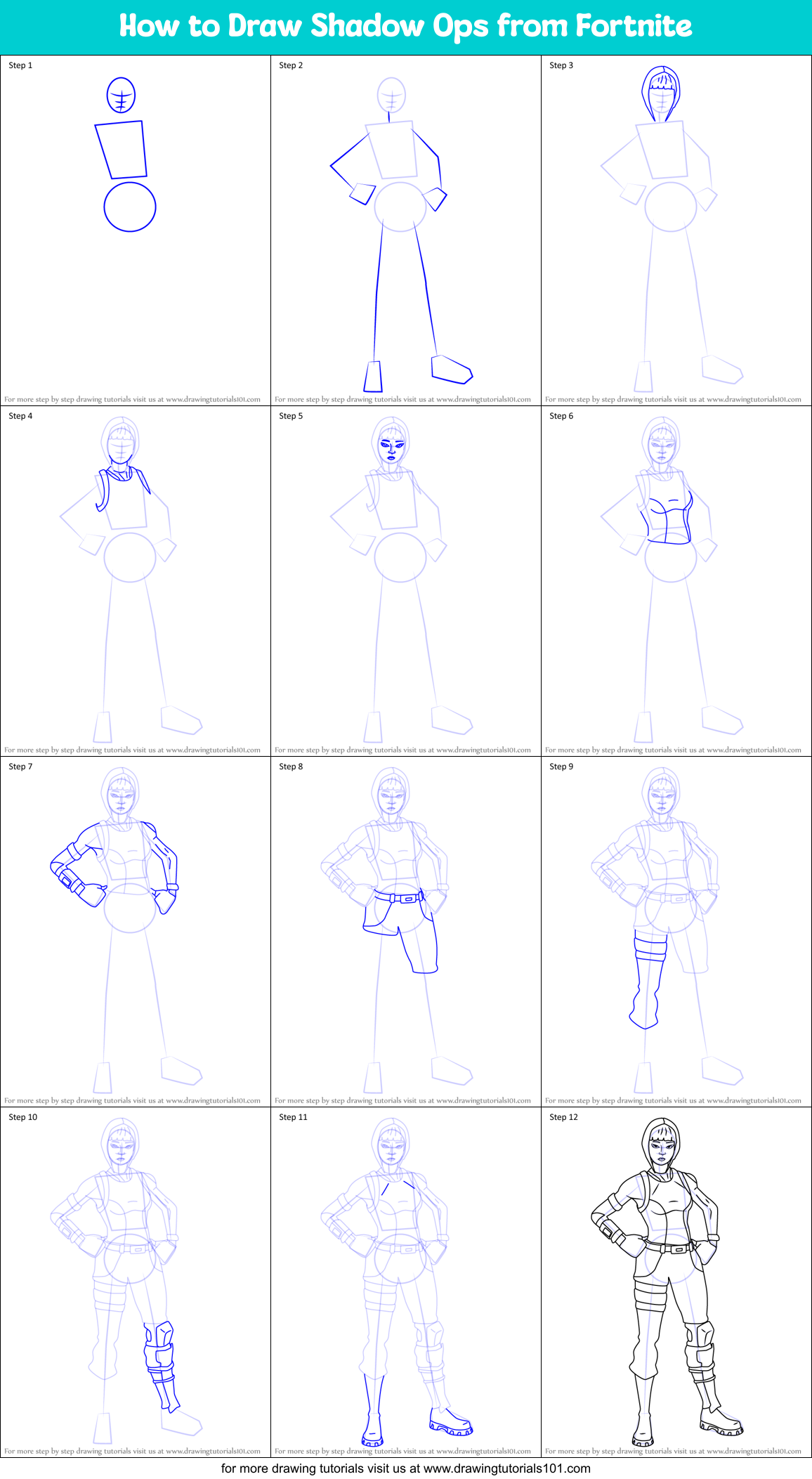 How to Draw Shadow Ops from Fortnite Printable Step by Step
