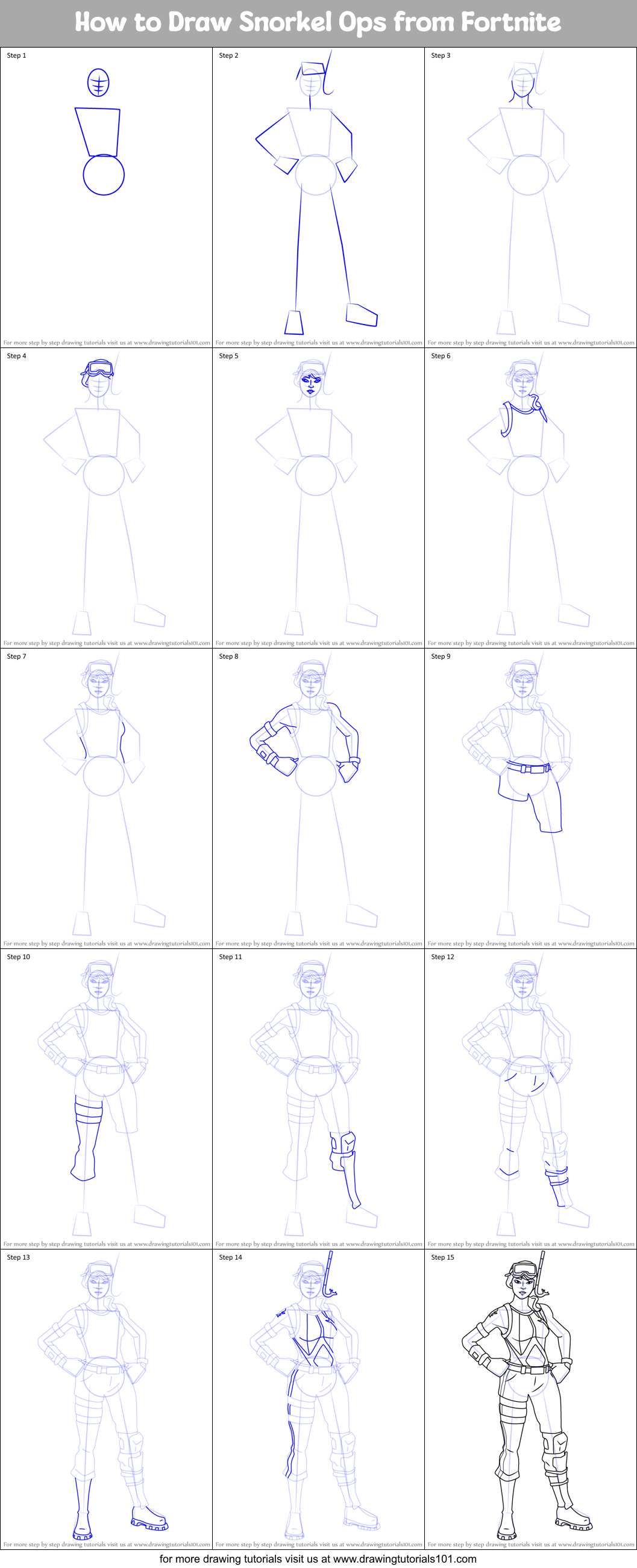 How to Draw Snorkel Ops from Fortnite Printable Step by Step
