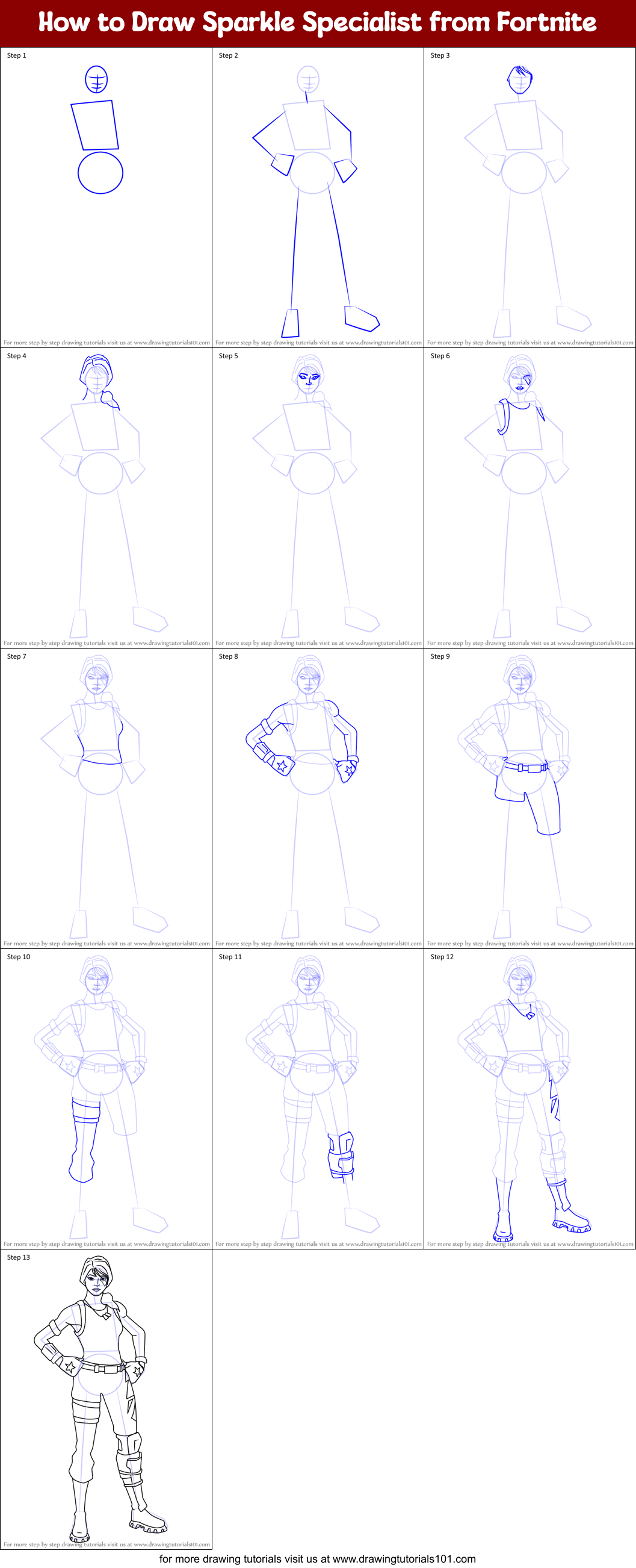 How to Draw Sparkle Specialist from Fortnite Printable Step by Step