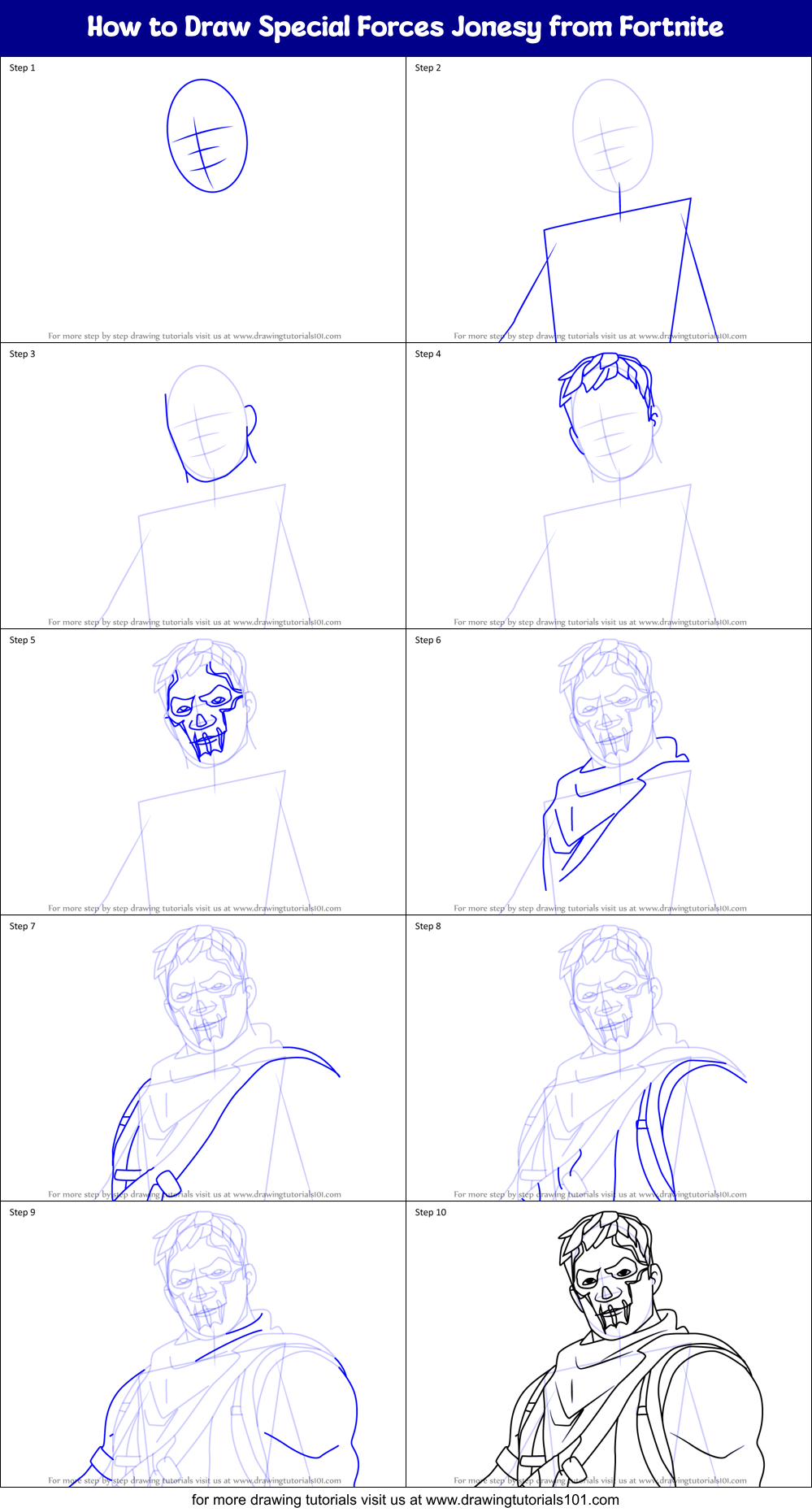 How to Draw Special Forces Jonesy from Fortnite Printable Step by Step