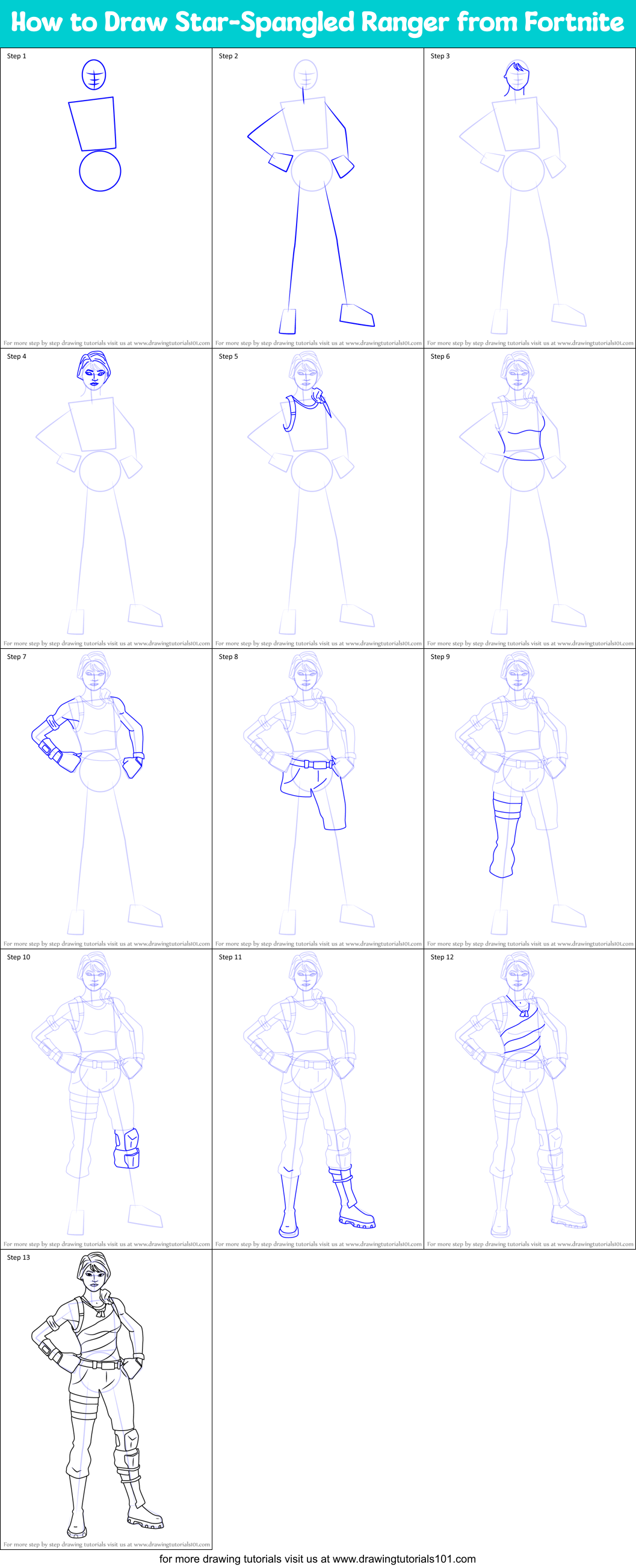 How to Draw Star-Spangled Ranger from Fortnite printable step by step ...
