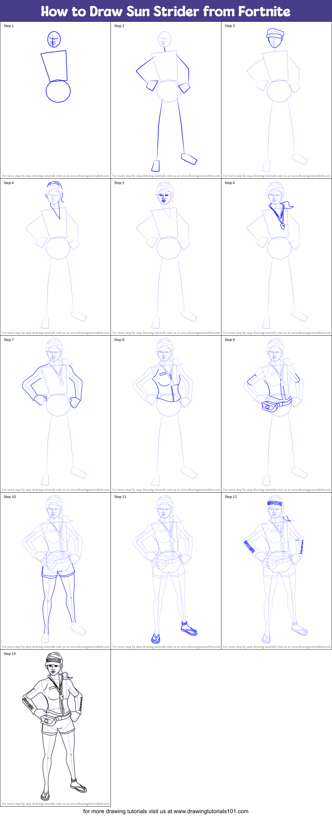 How to Draw Sun Strider from Fortnite Printable Step by Step