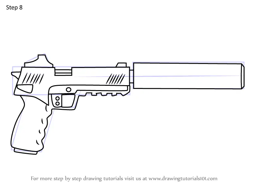 Learn How To Draw Suppressed Pistol From Fortnite Fortnite Step By Step Drawing Tutorials