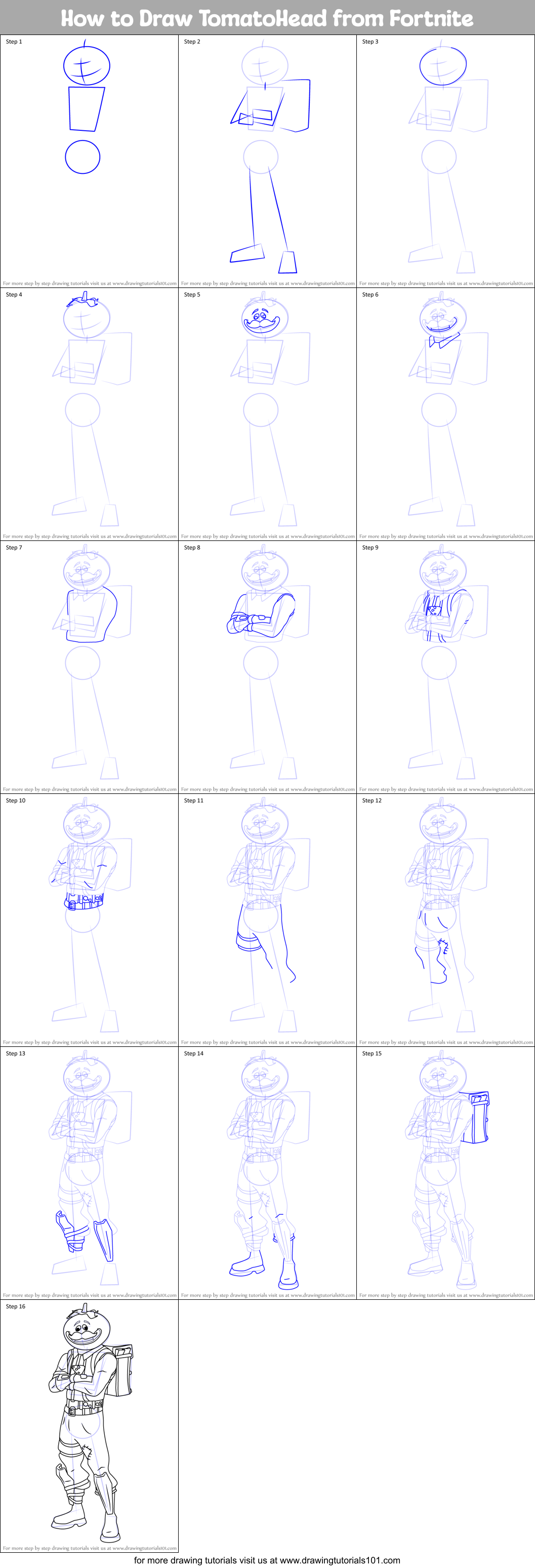 How to Draw TomatoHead from Fortnite Printable Step by Step