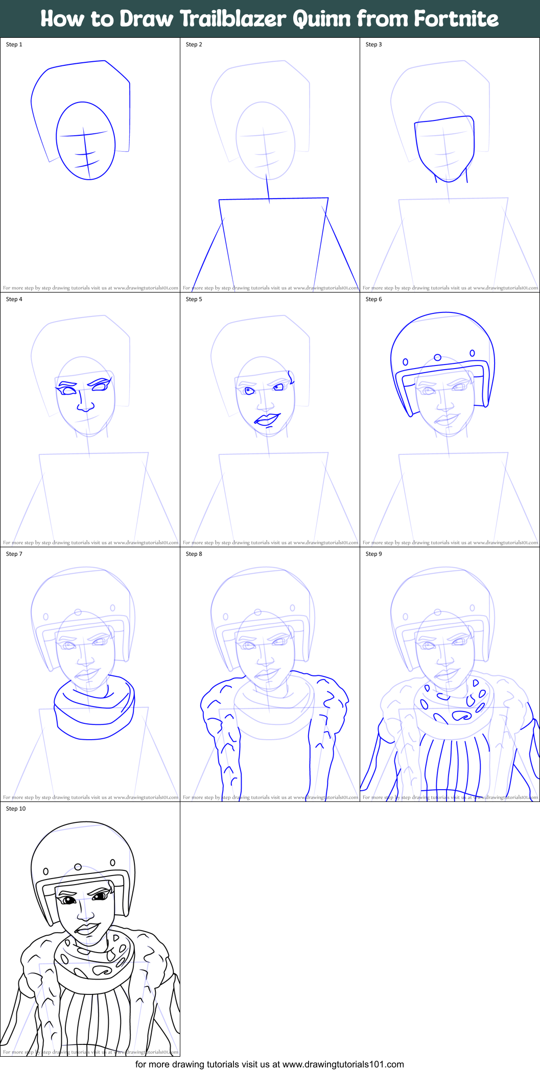 How to Draw Trailblazer Quinn from Fortnite Printable Step by Step