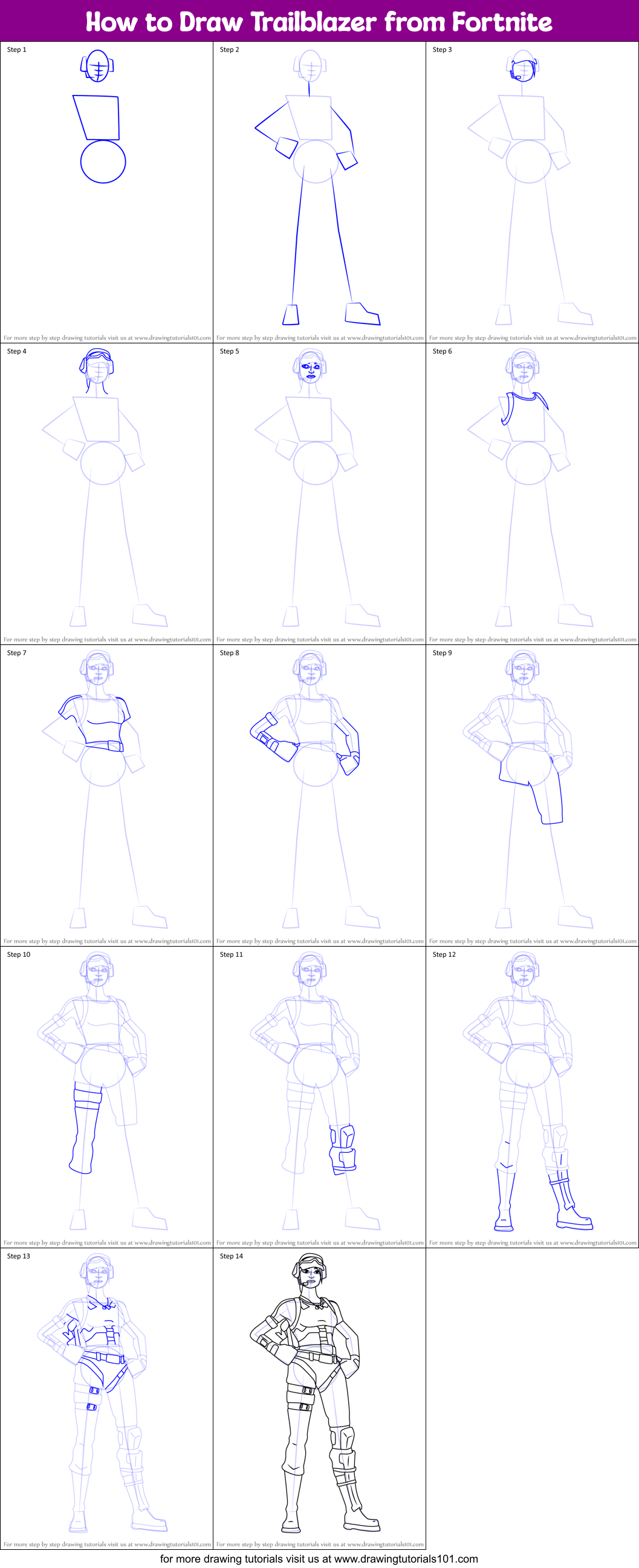 How to Draw Trailblazer from Fortnite Printable Step by Step