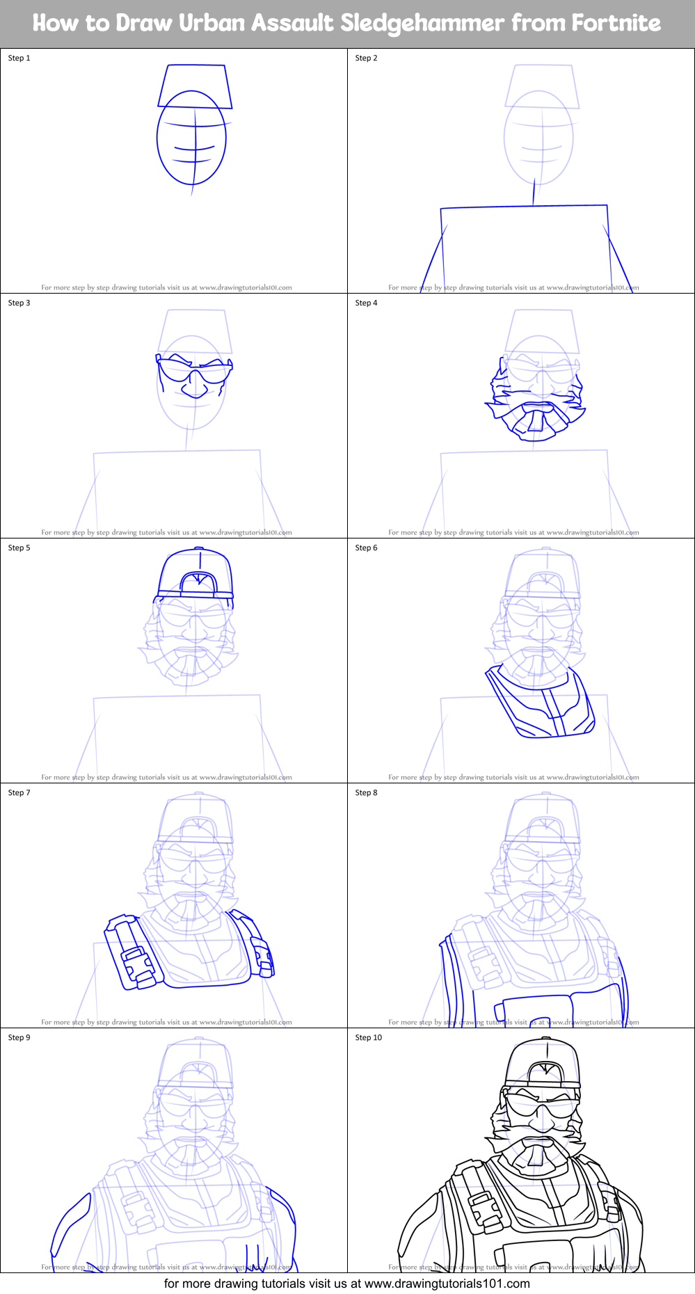 How to Draw Urban Assault Sledgehammer from Fortnite Printable Step by Step