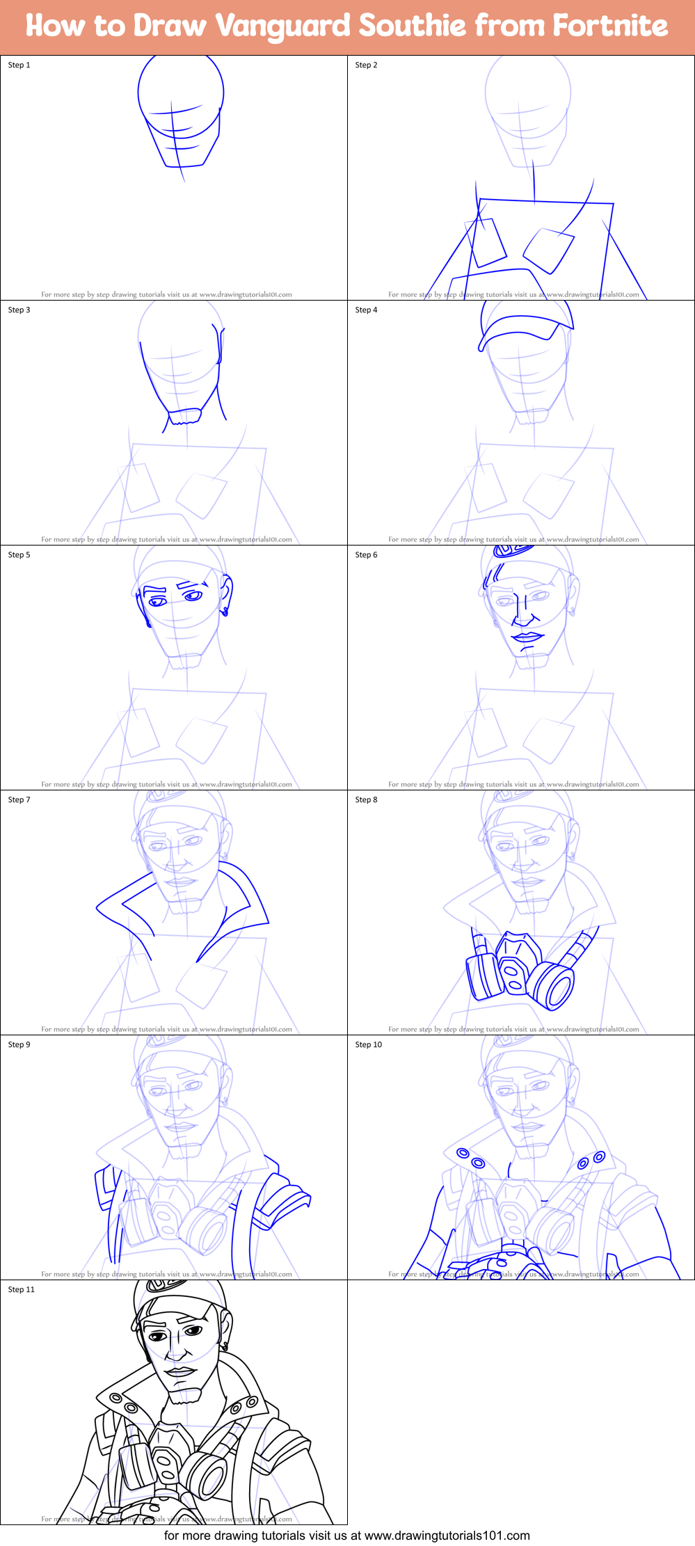 How to Draw Vanguard Southie from Fortnite Printable Step by Step