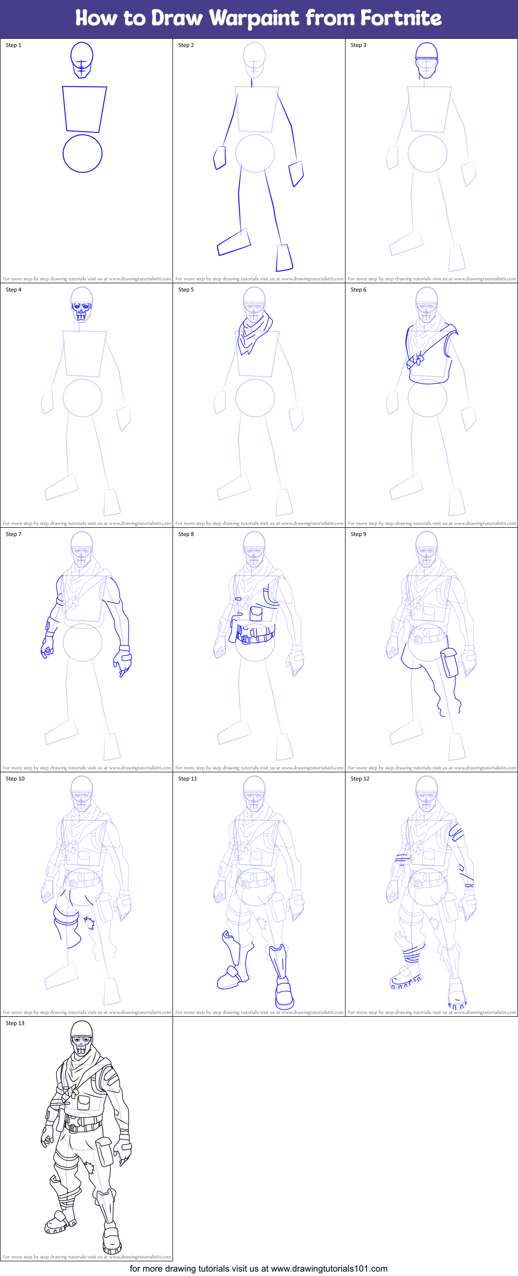 How to Draw Warpaint from Fortnite Printable Step by Step