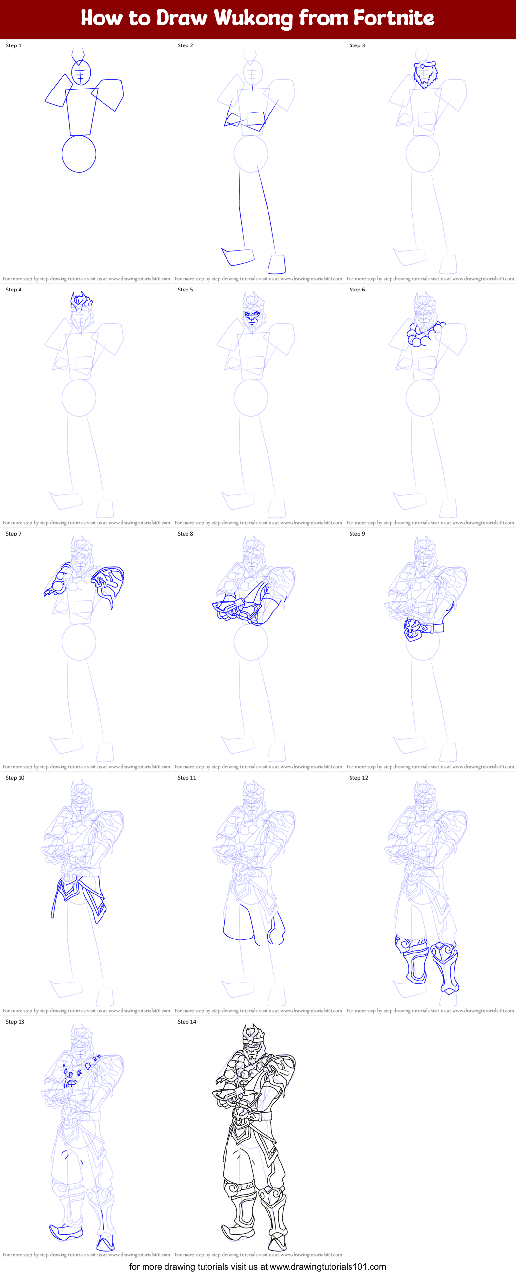 How to Draw Wukong from Fortnite Printable Step by Step