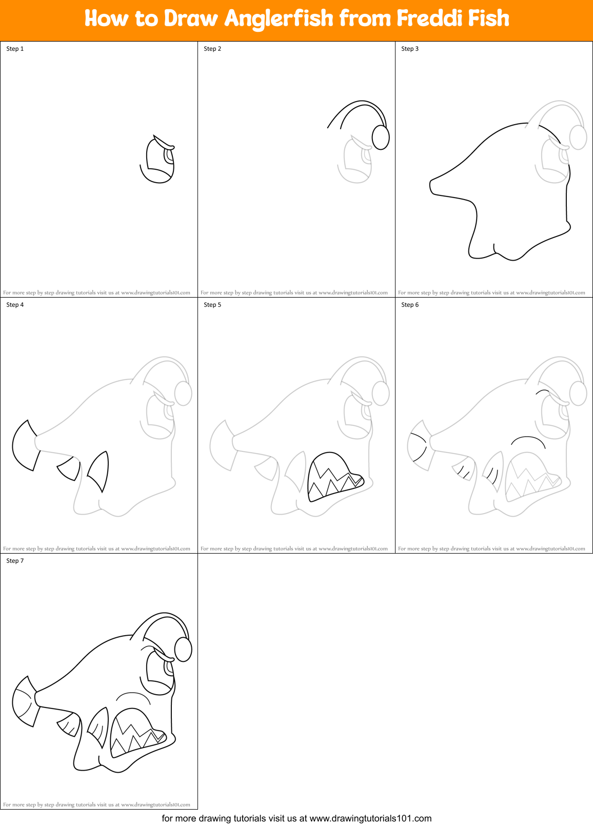 How to Draw Anglerfish from Freddi Fish Printable Step by Step