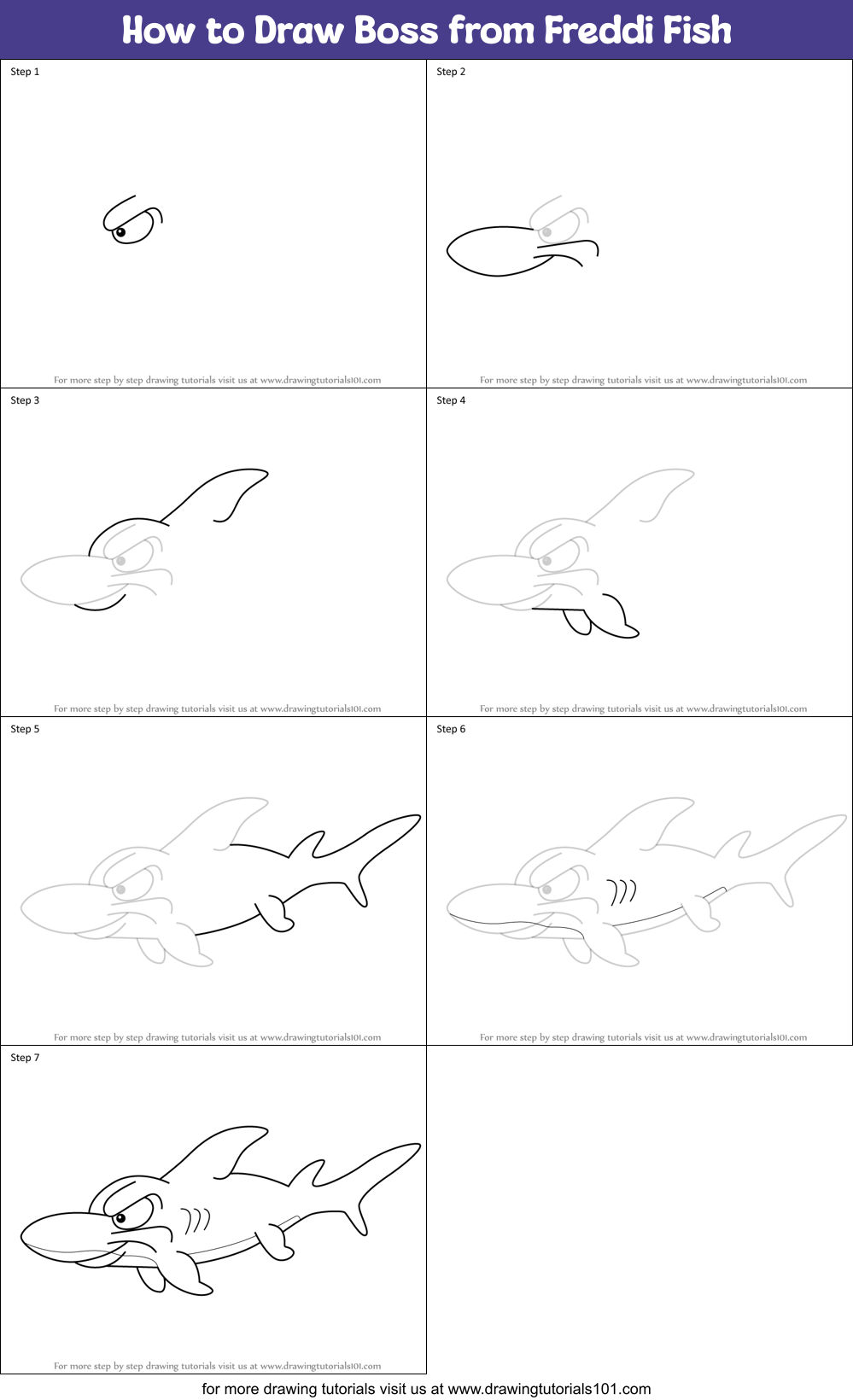 How to Draw Boss from Freddi Fish Printable Step by Step