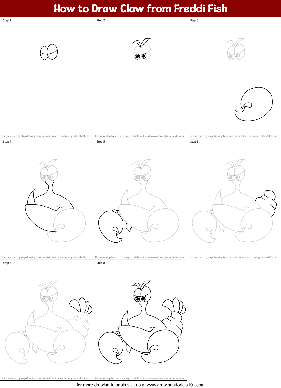 How to Draw Claw from Freddi Fish Printable Step by Step