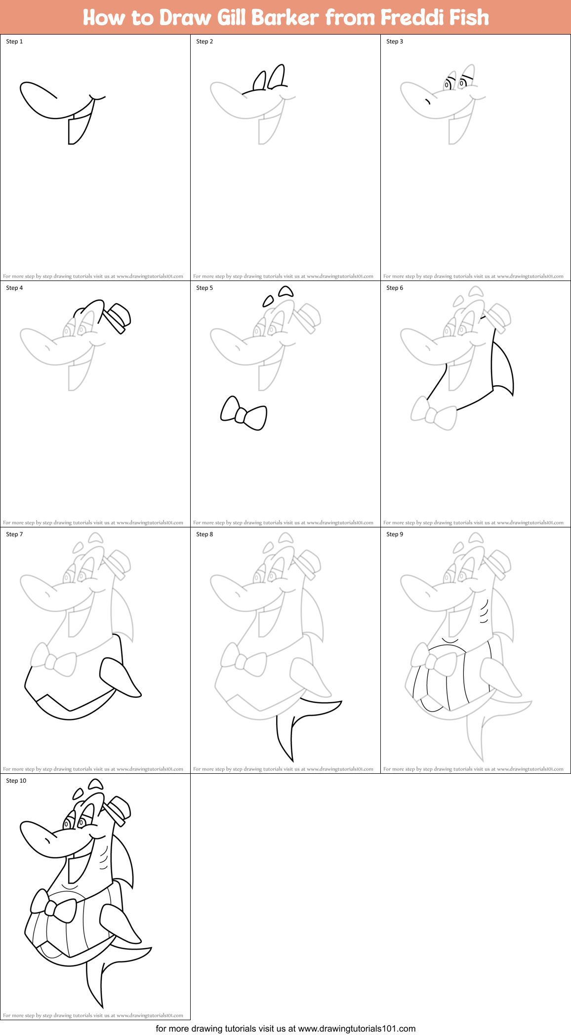 How to Draw Gill Barker from Freddi Fish Printable Step by Step