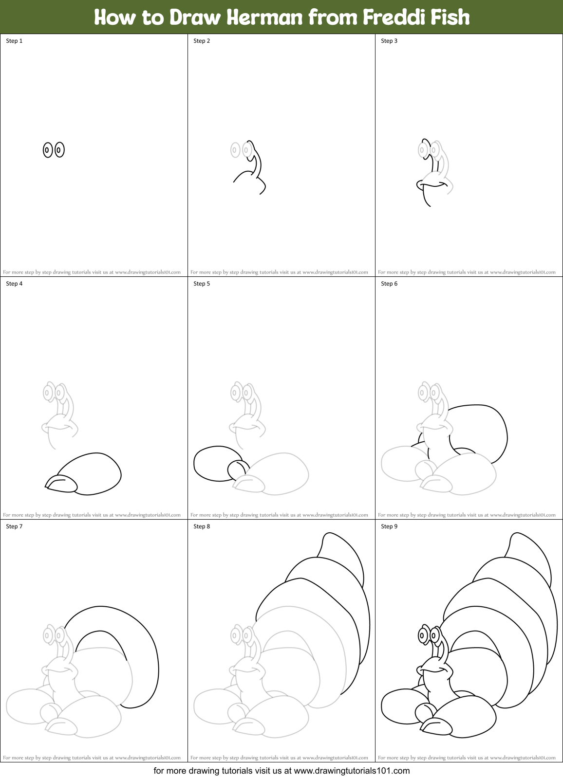 How to Draw Herman from Freddi Fish Printable Step by Step