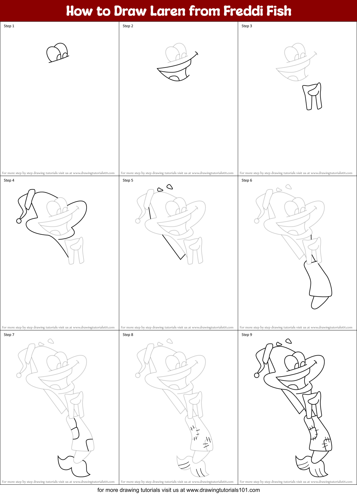 How to Draw Laren from Freddi Fish Printable Step by Step