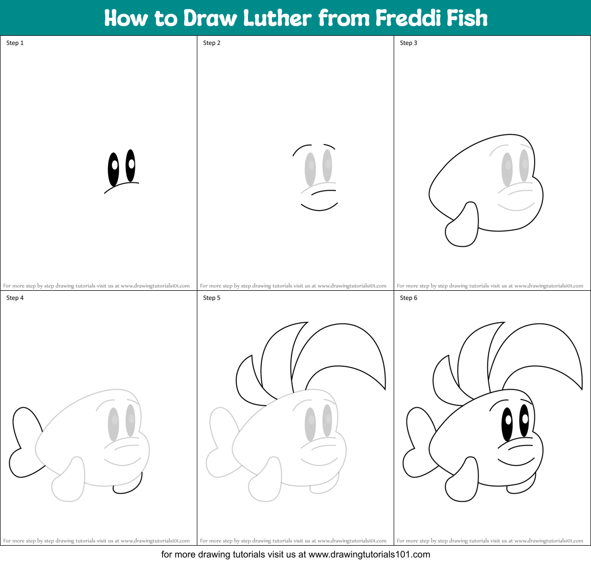 How to Draw Luther from Freddi Fish Printable Step by Step