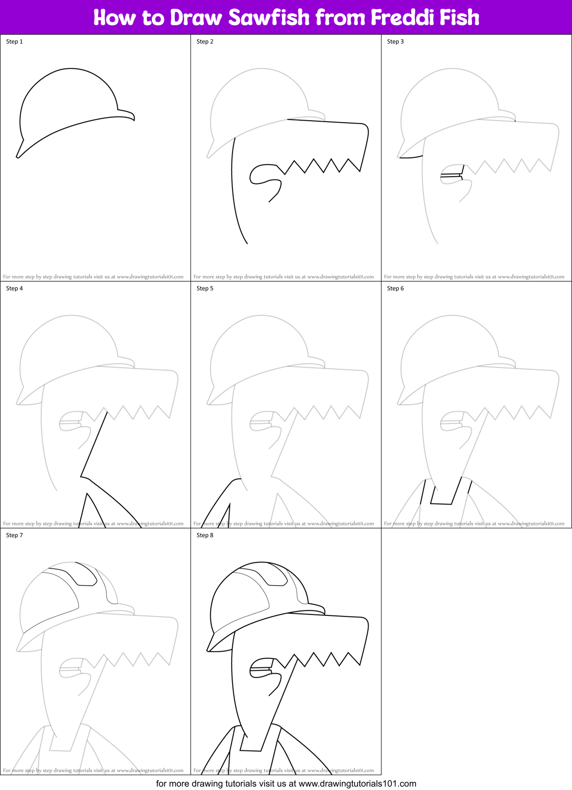 How to Draw Sawfish from Freddi Fish Printable Step by Step