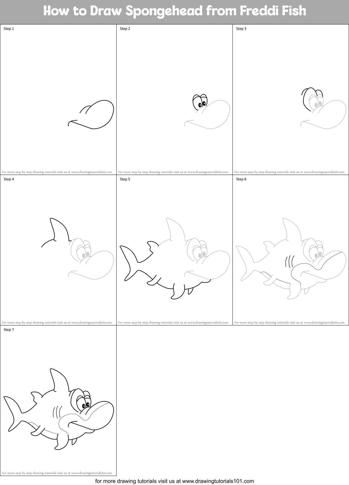 How to Draw Spongehead from Freddi Fish Printable Step by Step