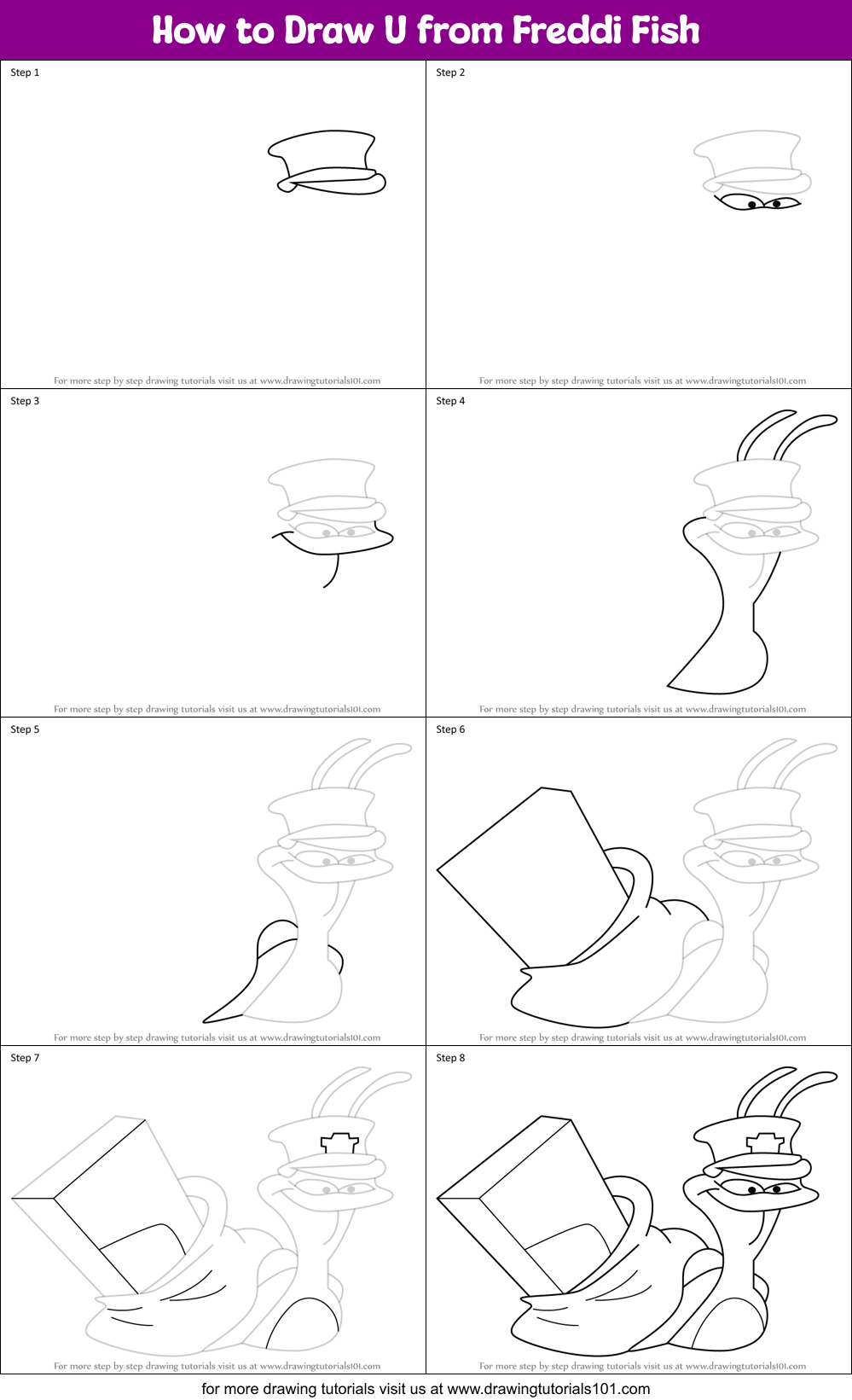 How to Draw U from Freddi Fish Printable Step by Step