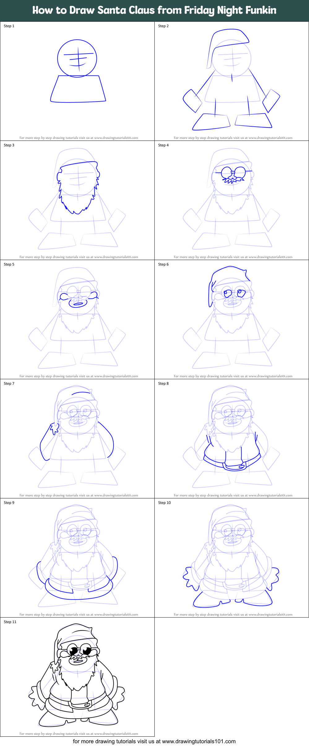 How to Draw Santa Claus from Friday Night Funkin Printable Step by Step