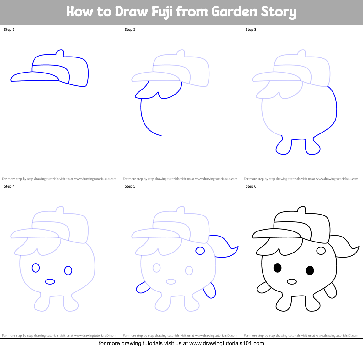 How to Draw Fuji from Garden Story Printable Step by Step