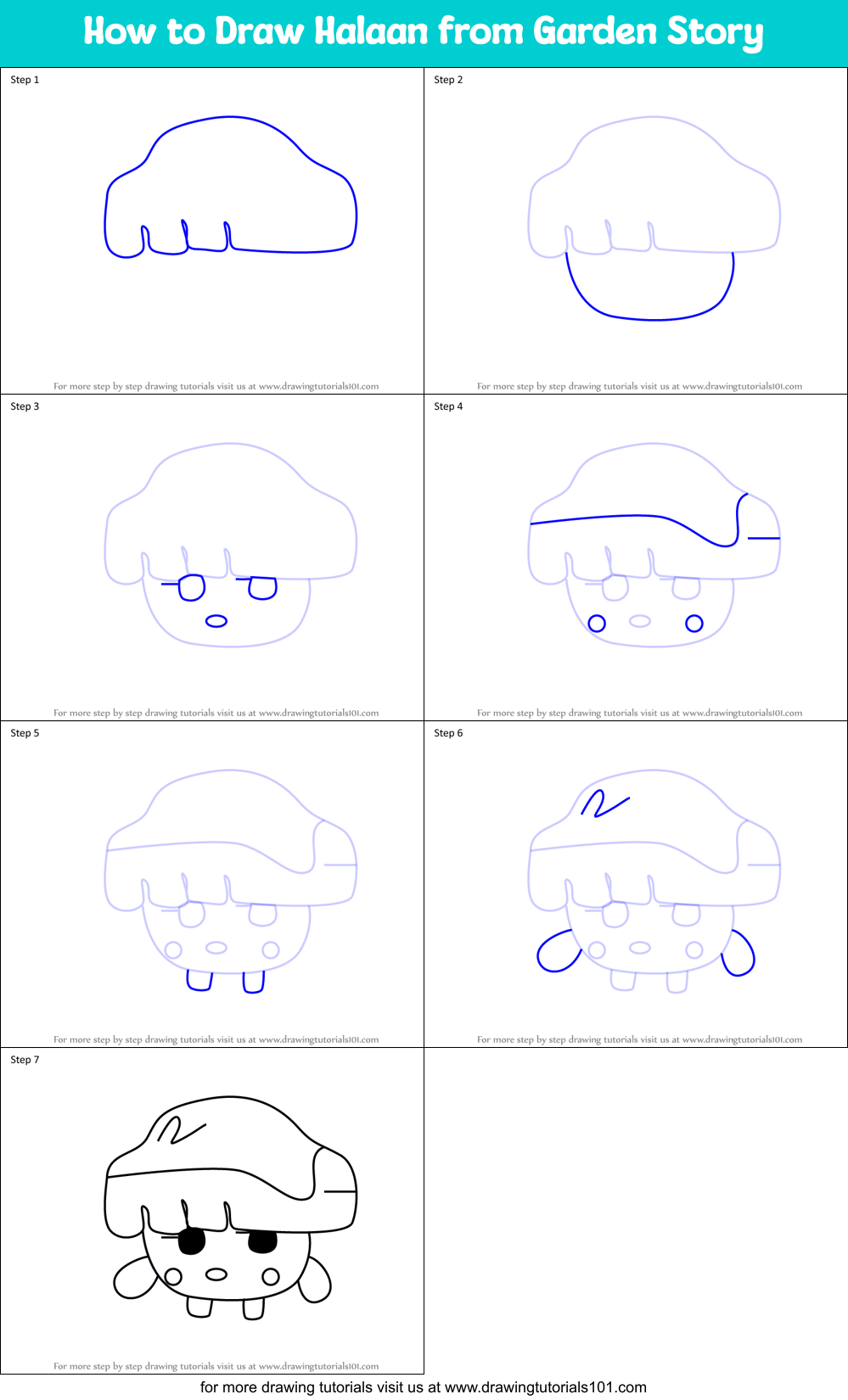 How to Draw Halaan from Garden Story Printable Step by Step