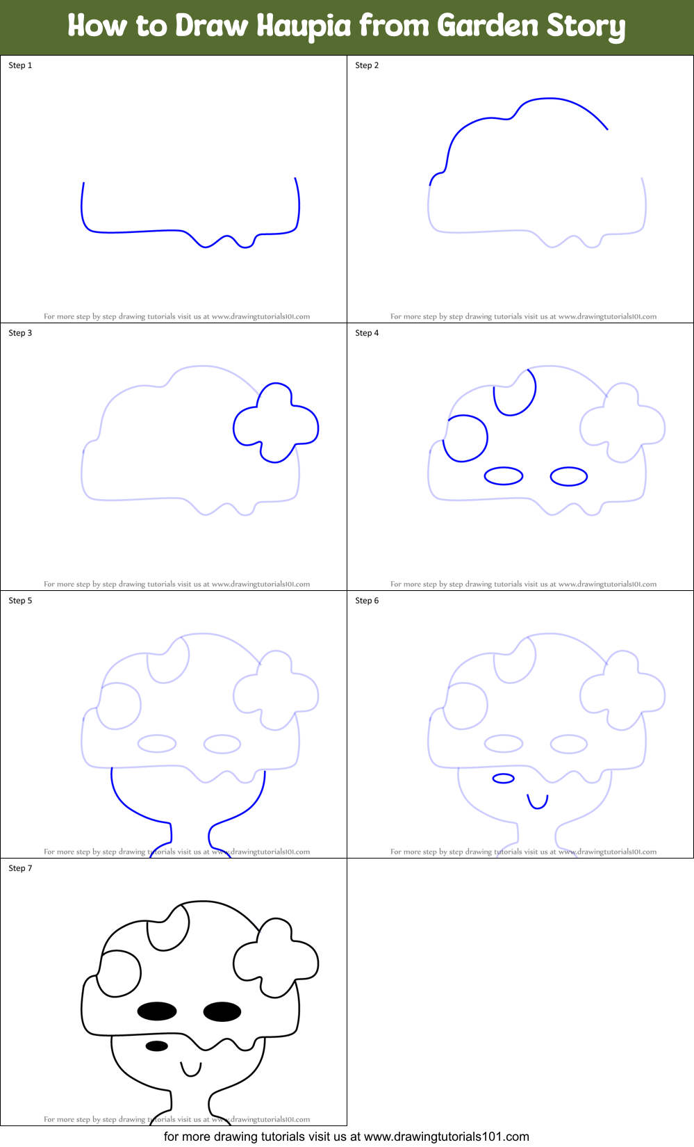 How to Draw Haupia from Garden Story Printable Step by Step