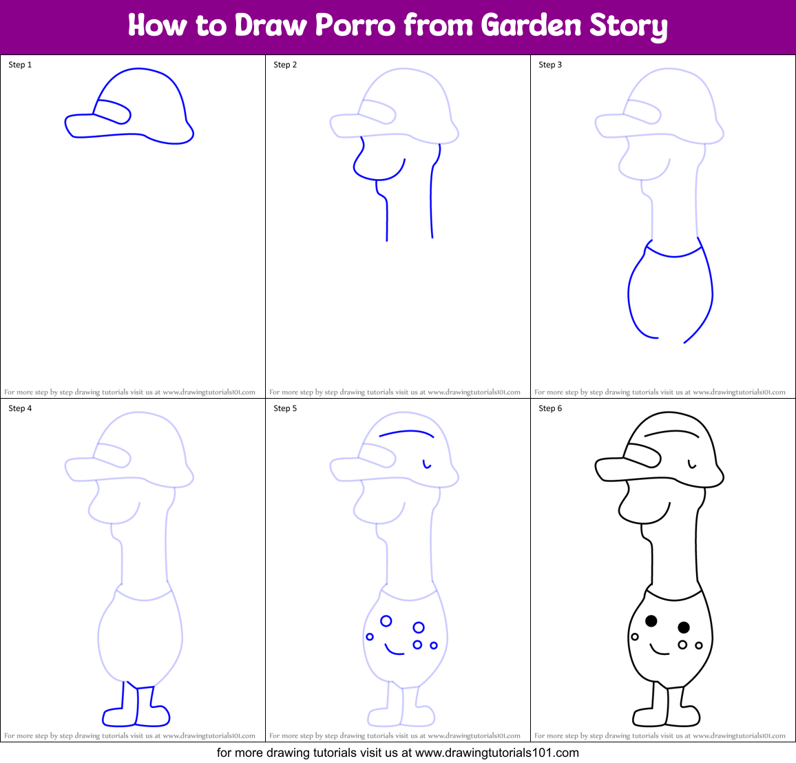 How to Draw Porro from Garden Story Printable Step by Step