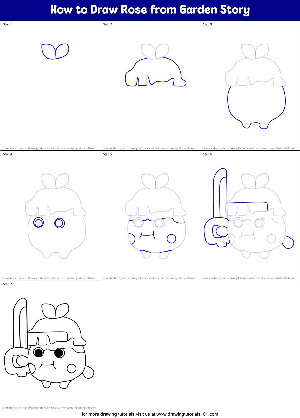 How to Draw Rose from Garden Story Printable Step by Step