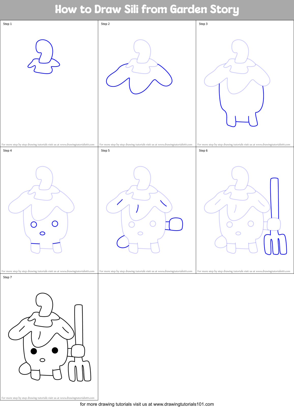 How to Draw Sili from Garden Story Printable Step by Step