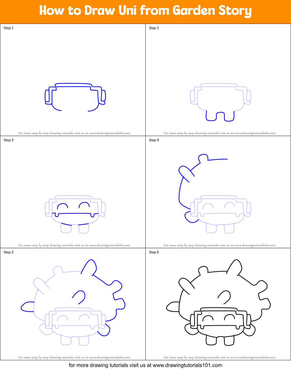 How to Draw Uni from Garden Story Printable Step by Step