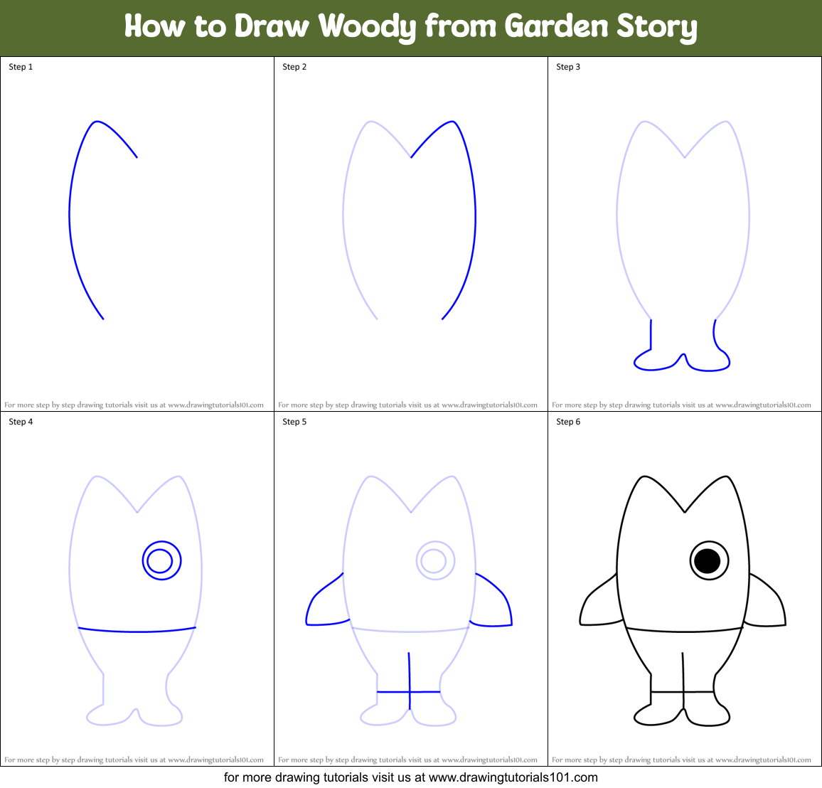 How to Draw Woody from Garden Story Printable Step by Step