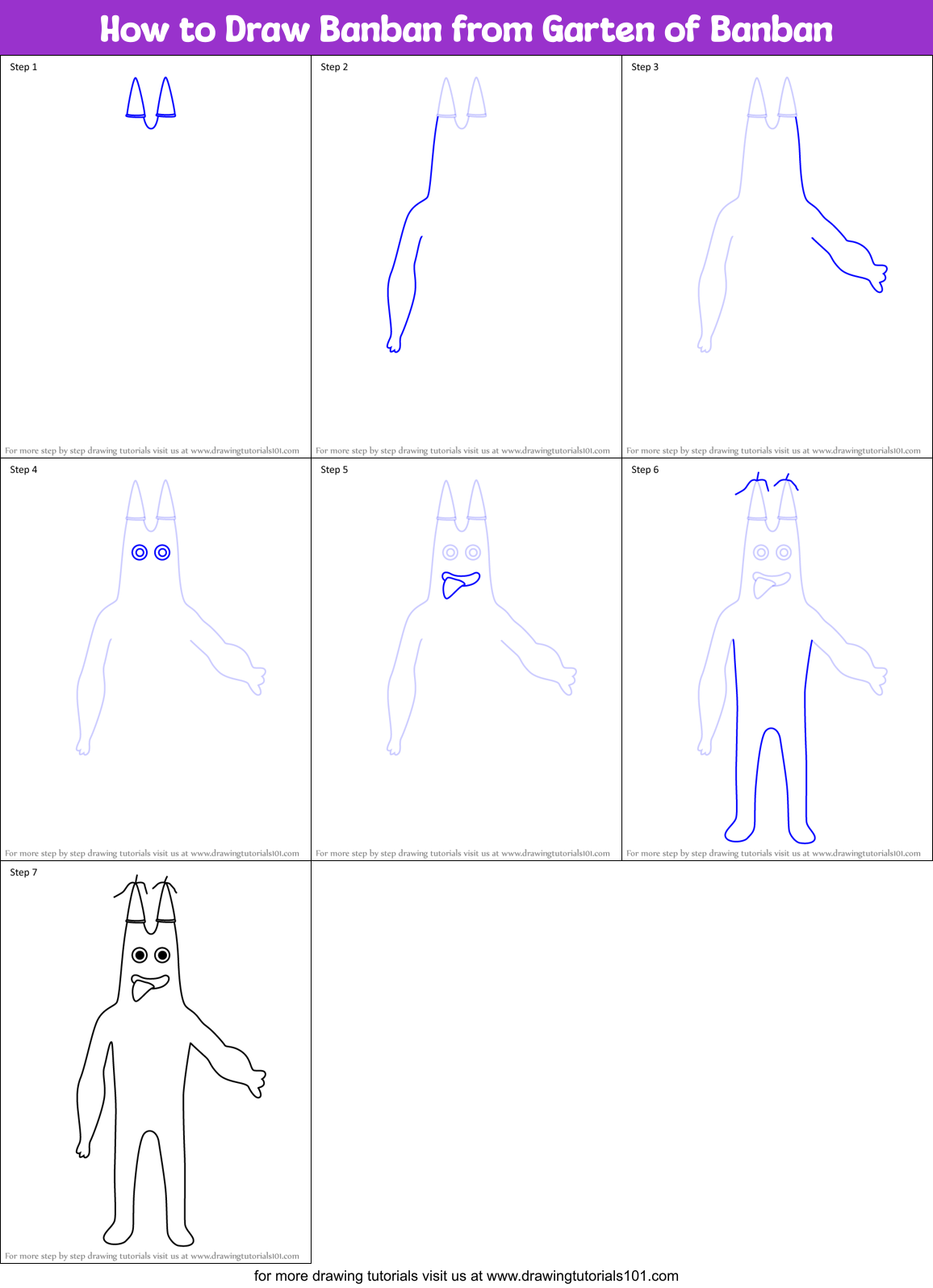 How to Draw Banban from Garten of Banban Printable Step by Step