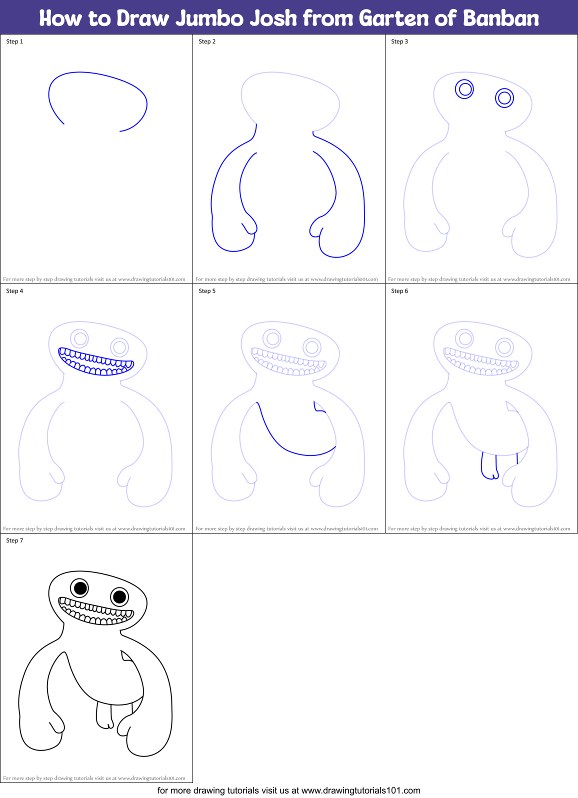 How to Draw Jumbo Josh from Garten of Banban Printable Step by Step