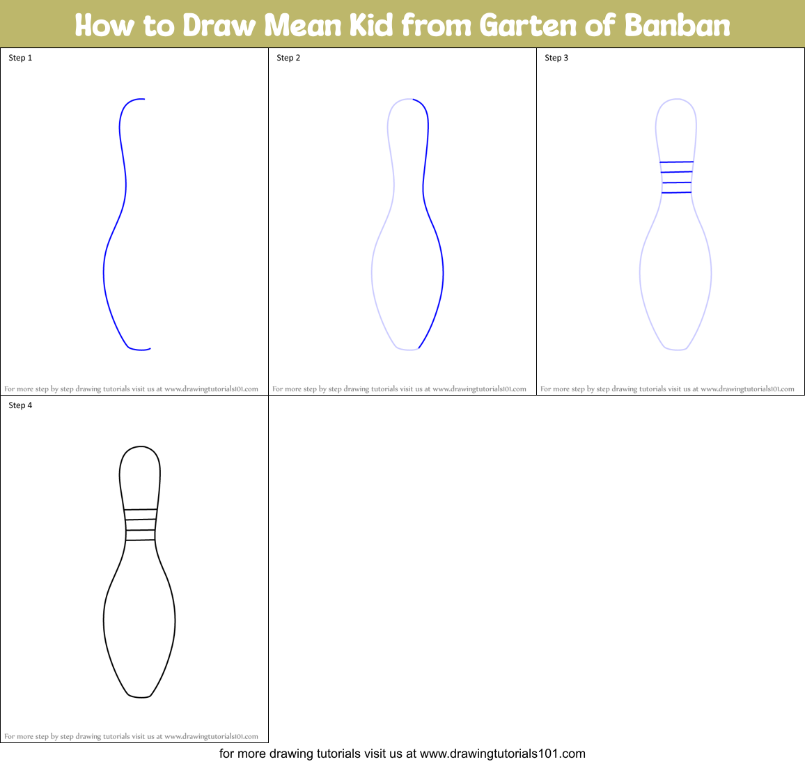 How to Draw Mean Kid from Garten of Banban Printable Step by Step