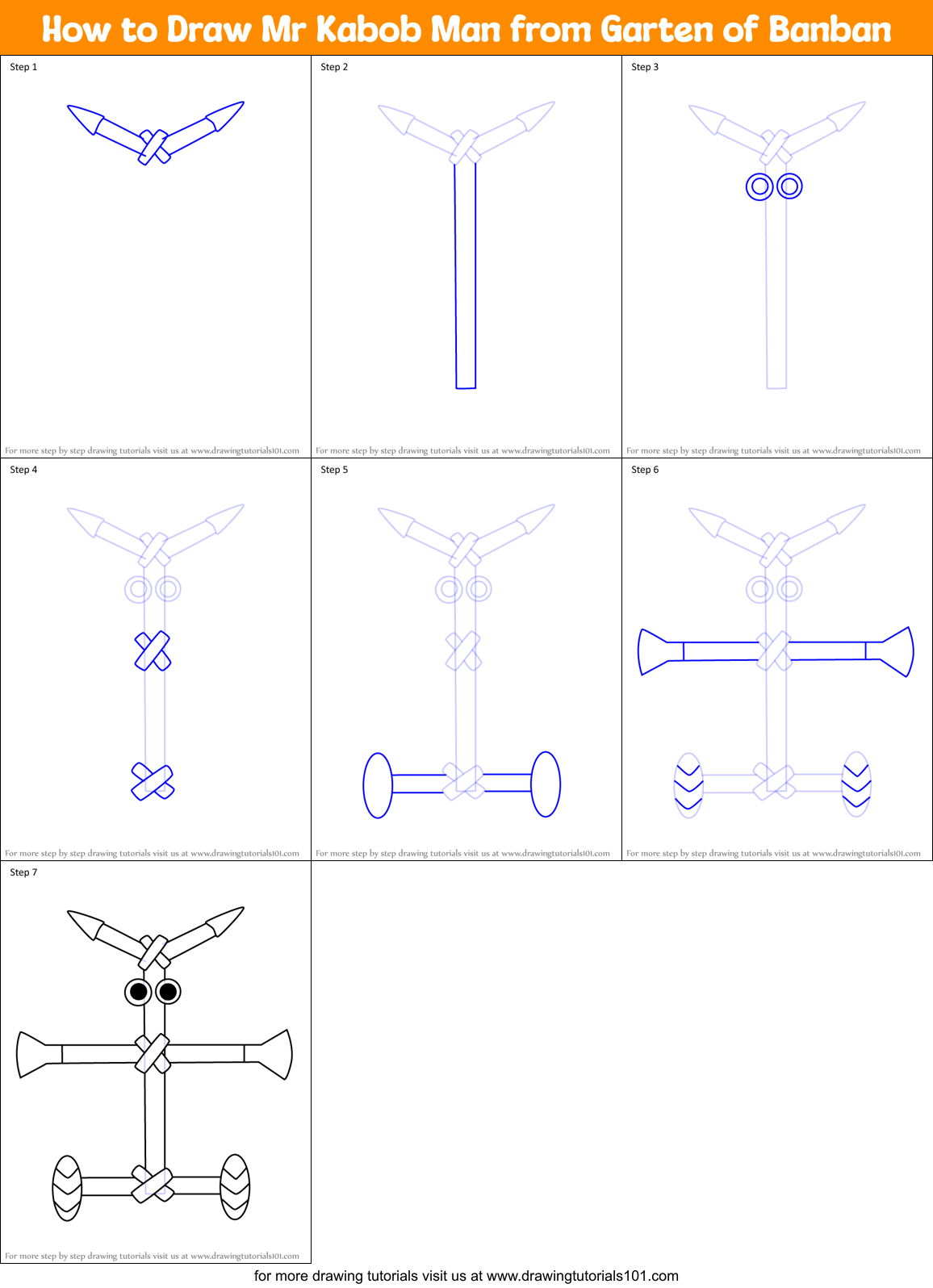 How to Draw Mr Kabob Man from Garten of Banban Printable Step by Step