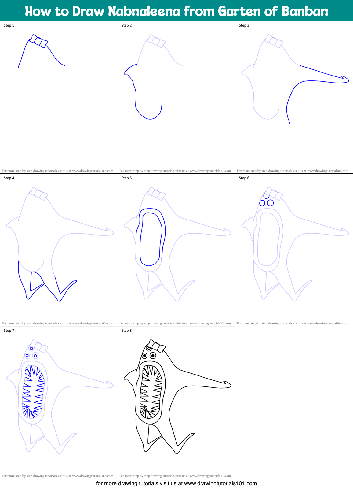 How to Draw Nabnaleena from Garten of Banban Printable Step by Step