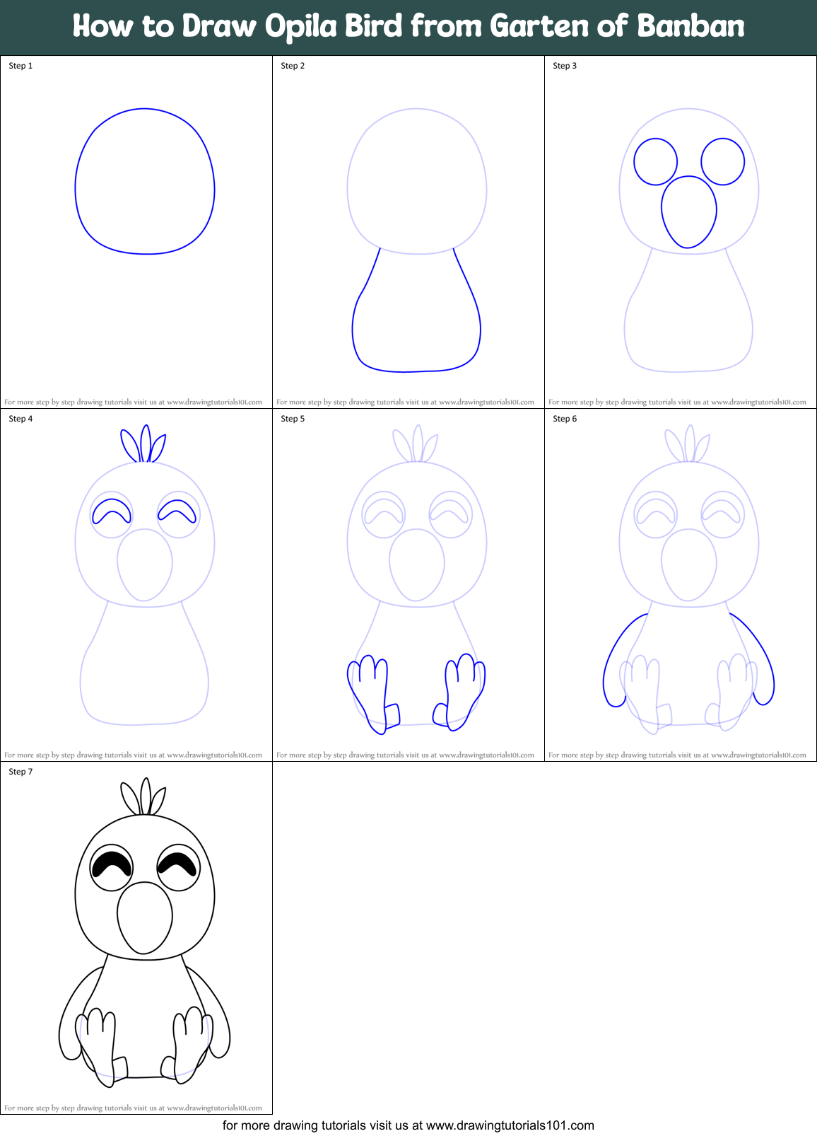 How to Draw Opila Bird from Garten of Banban Printable Step by Step
