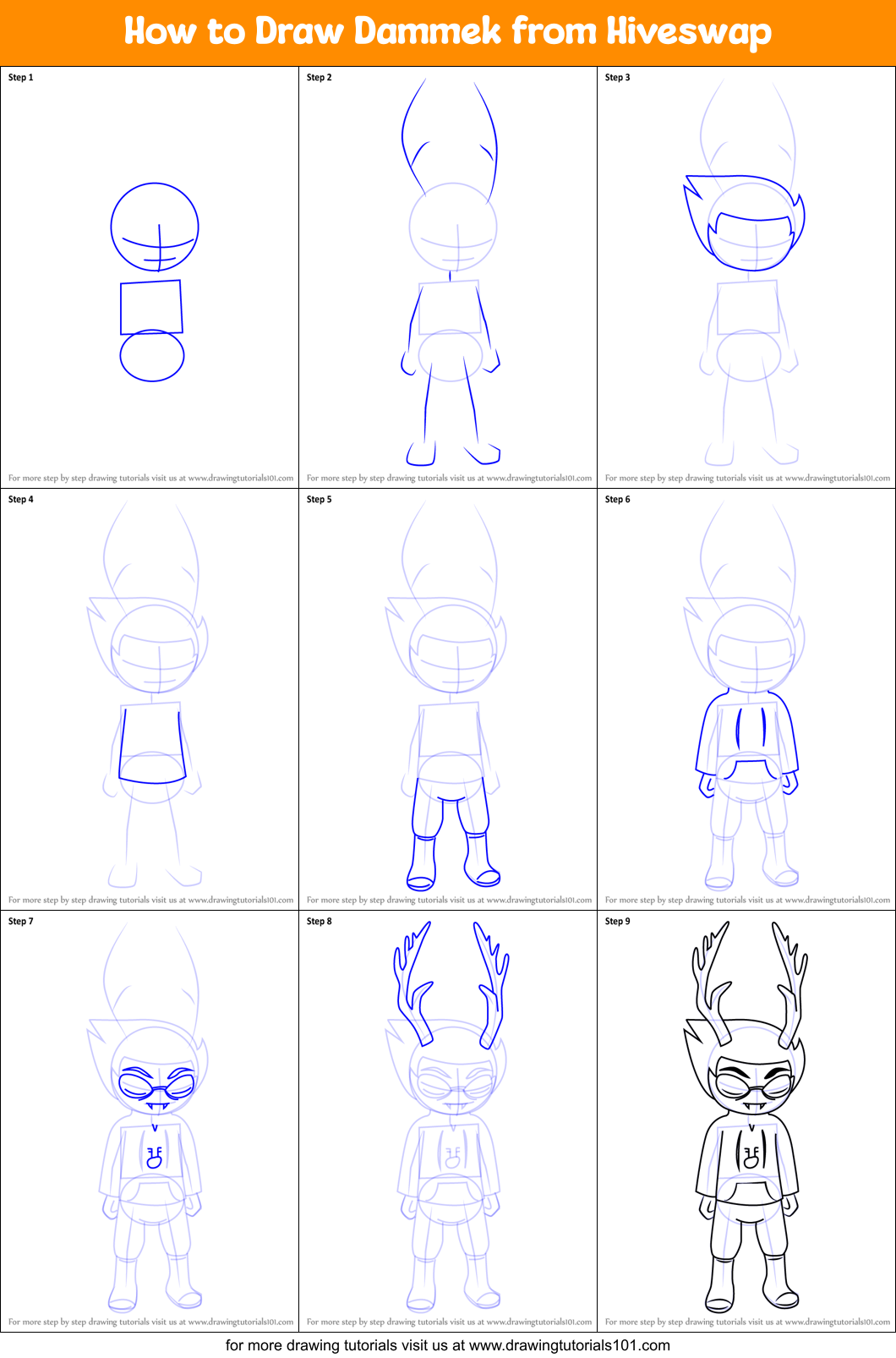 How to Draw Dammek from Hiveswap Printable Step by Step
