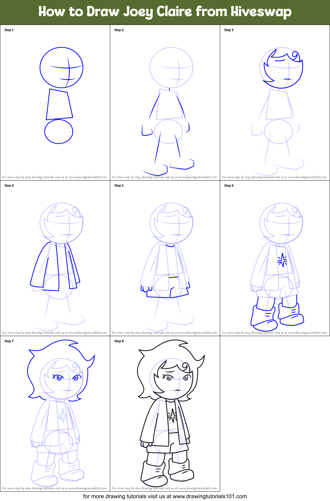 How to Draw Joey Claire from Hiveswap Printable Step by Step