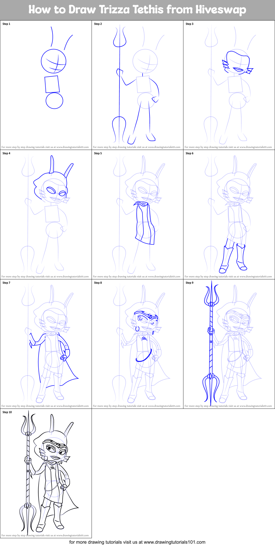 How to Draw Trizza Tethis from Hiveswap Printable Step by Step