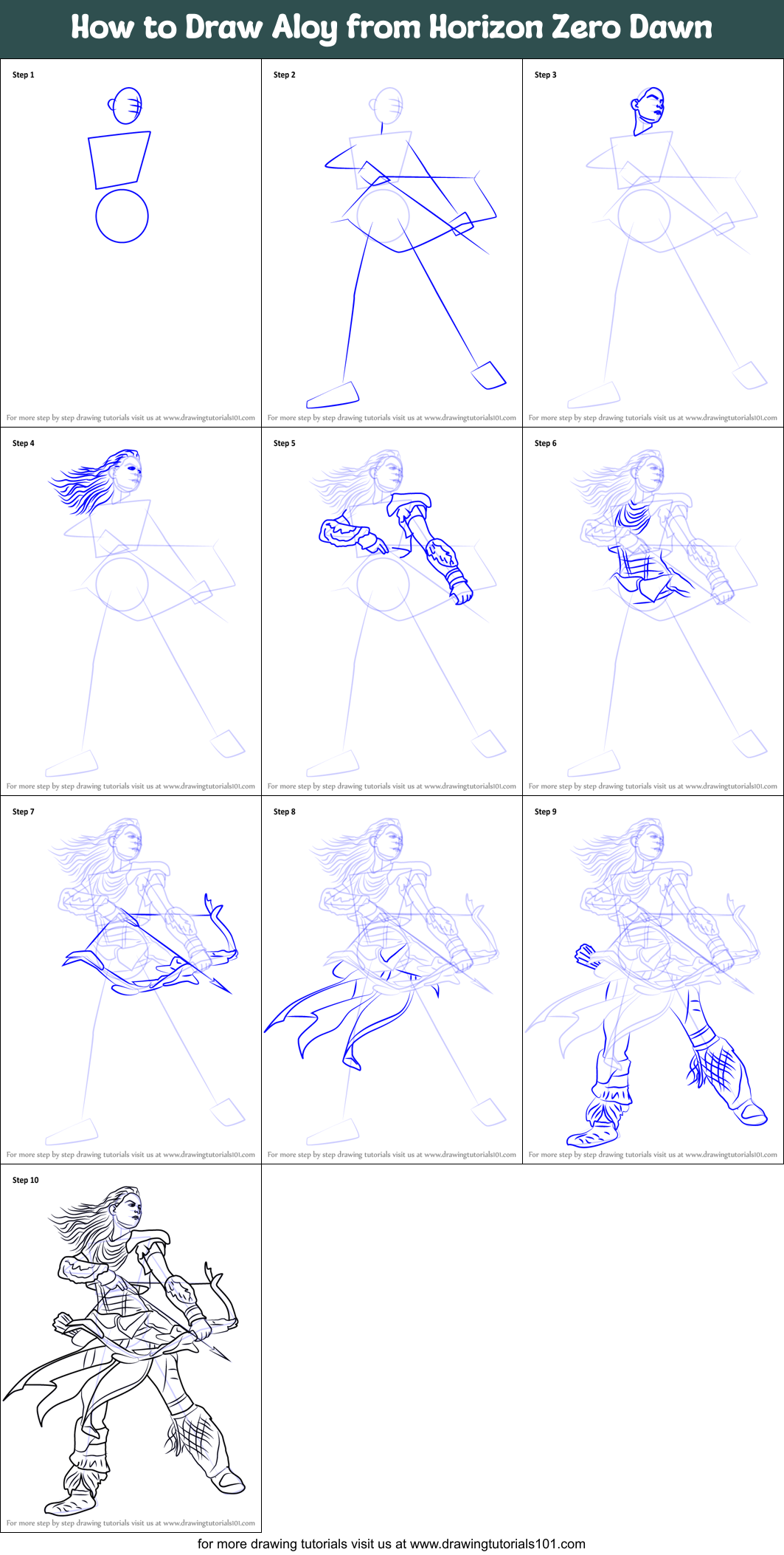 How to Draw Aloy from Horizon Zero Dawn Printable Step by Step