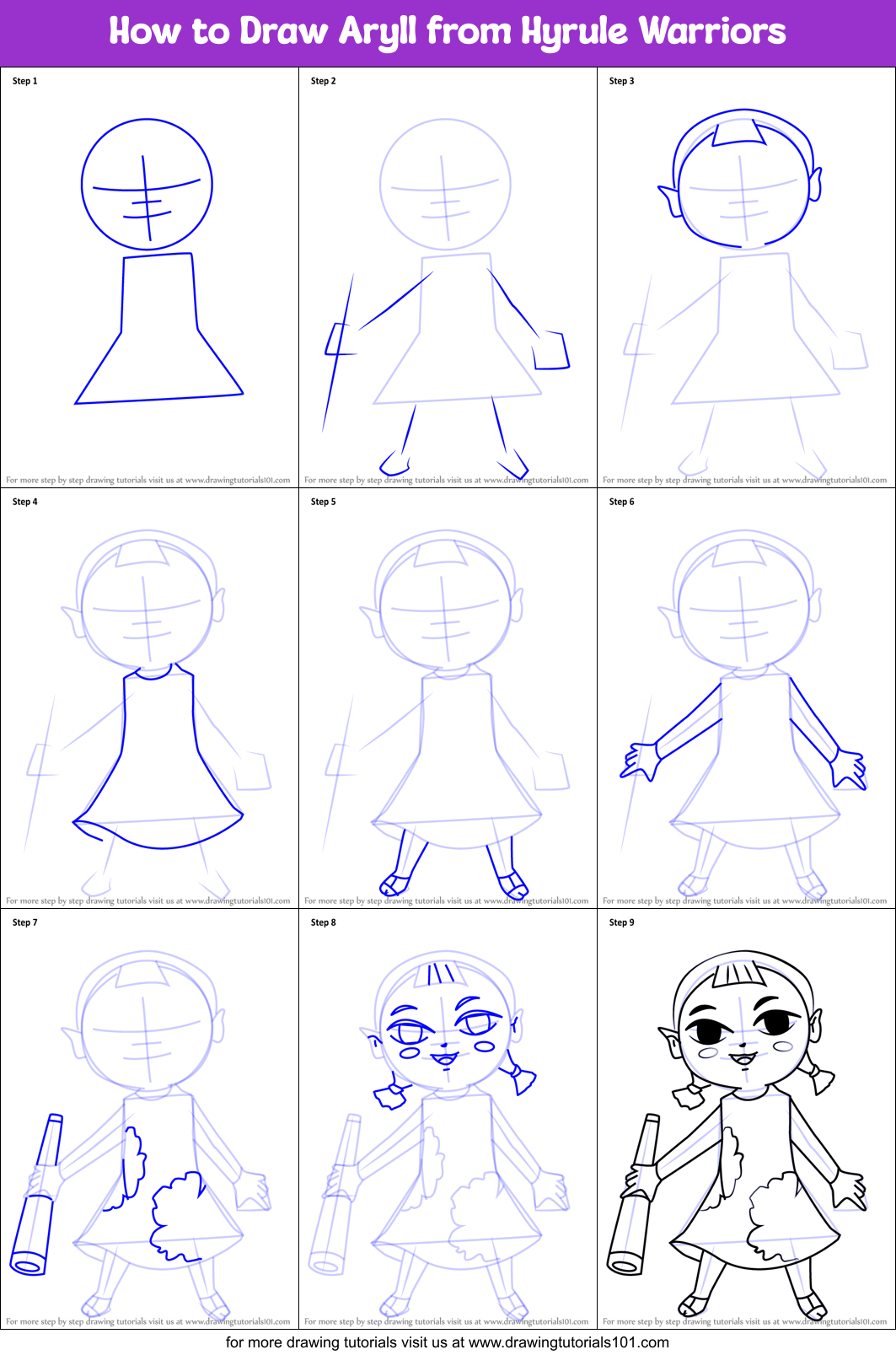 How to Draw Aryll from Hyrule Warriors Printable Step by Step