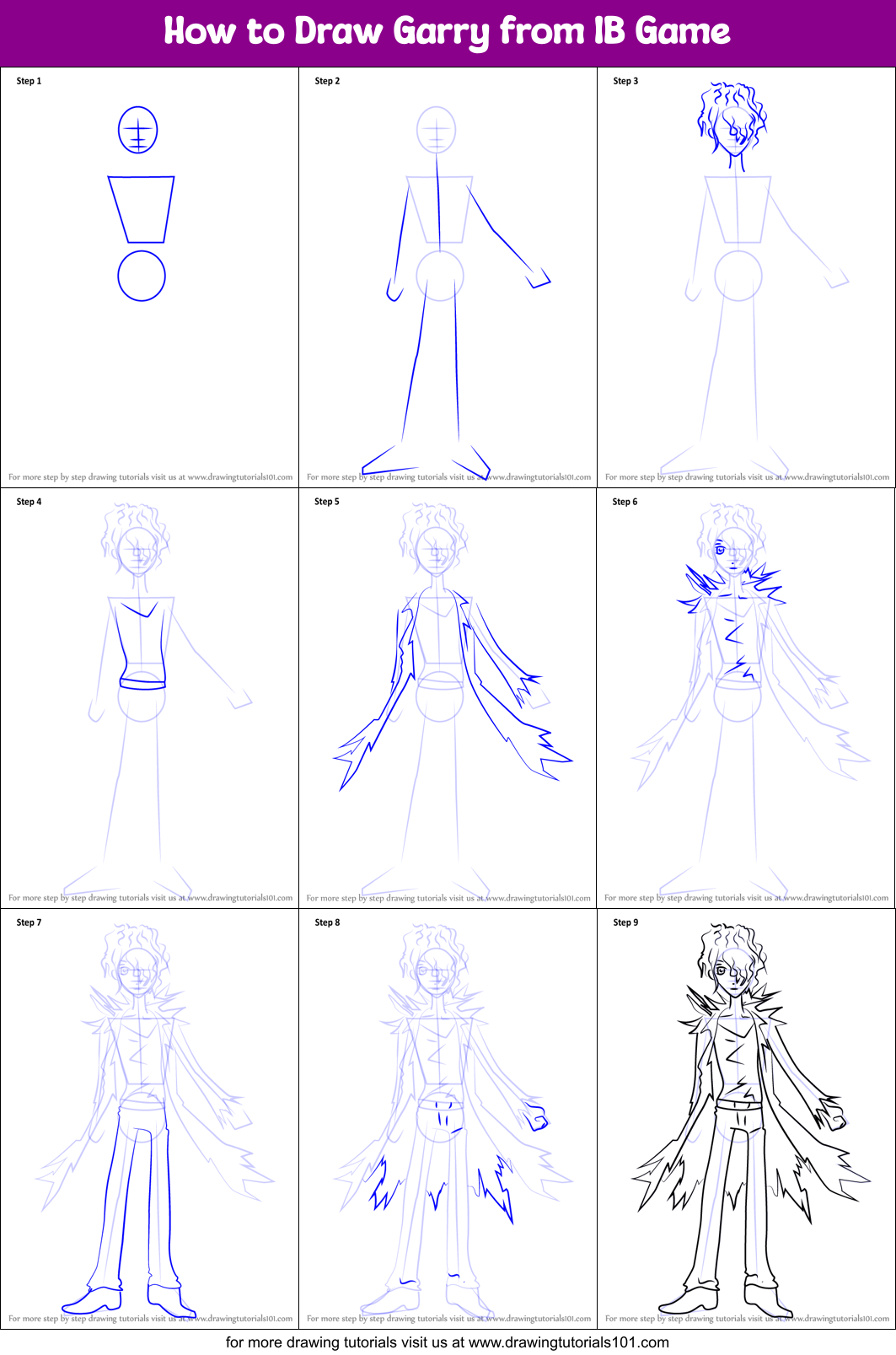 How to Draw Garry from IB Game Printable Step by Step