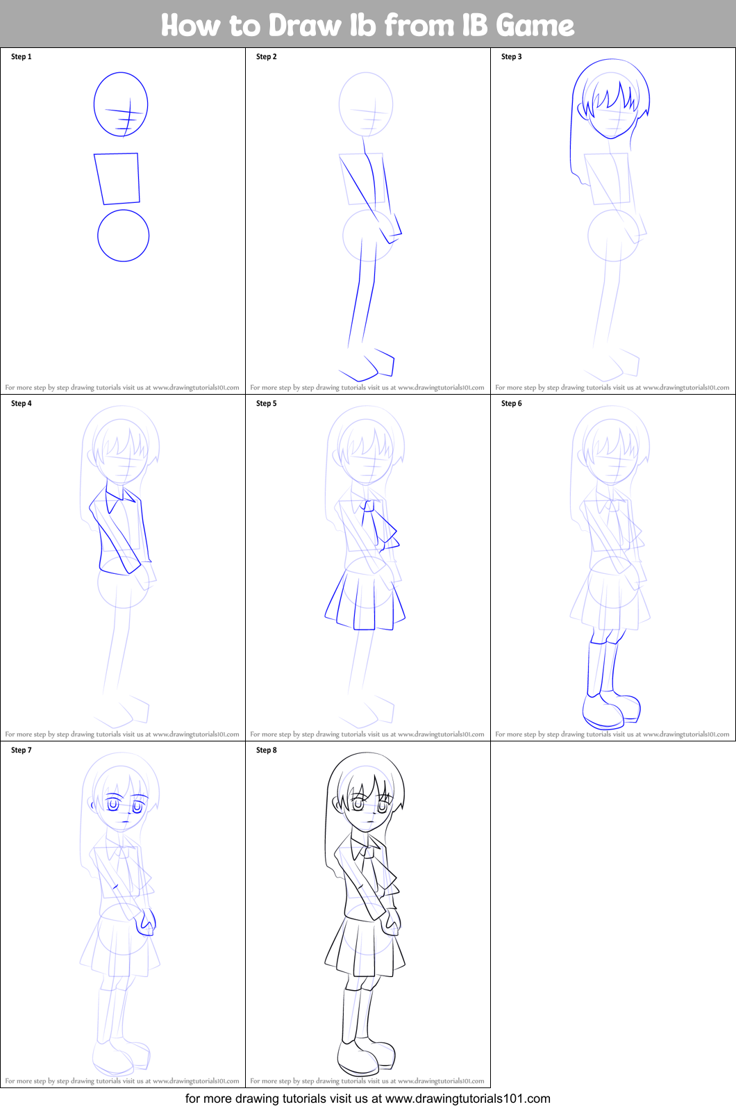 How to Draw Ib from IB Game Printable Step by Step