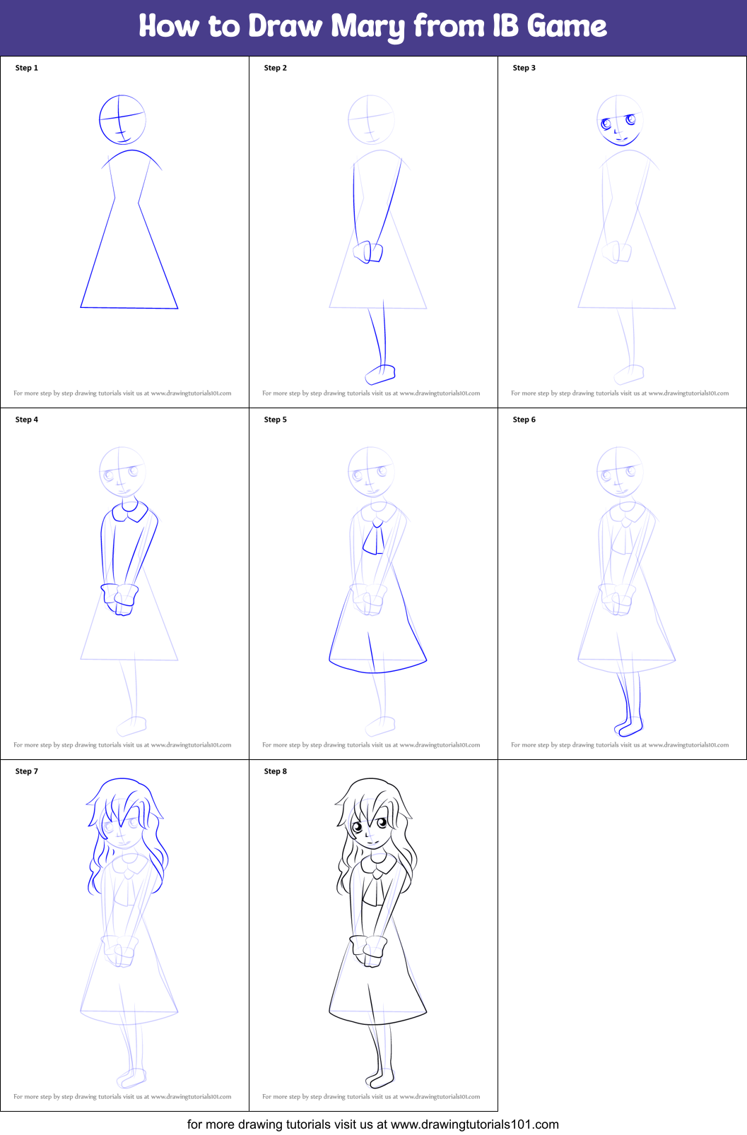 How to Draw Mary from IB Game Printable Step by Step