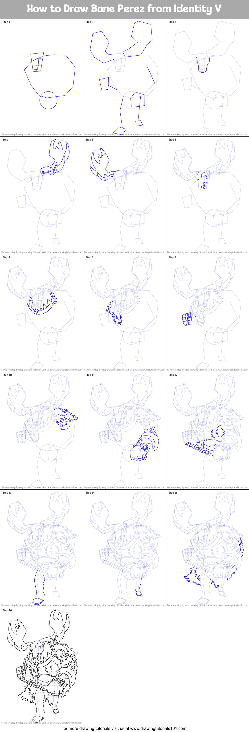 How to Draw Bane Perez from Identity V Printable Step by Step