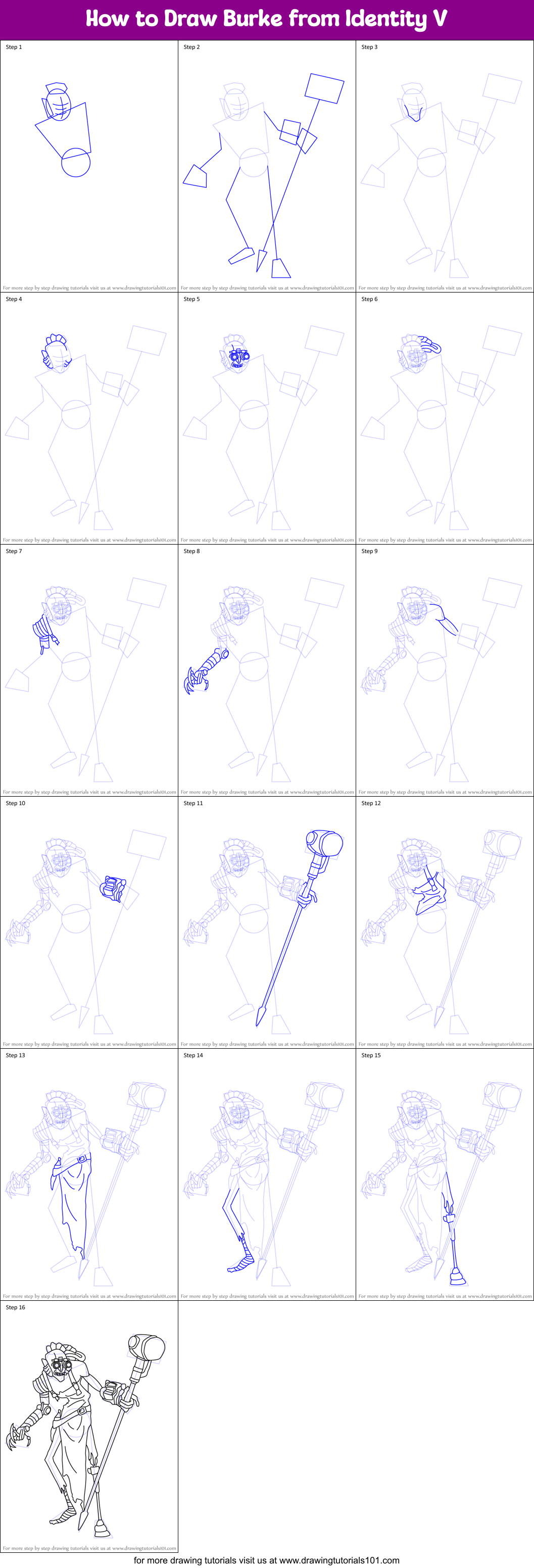 How to Draw Burke from Identity V Printable Step by Step